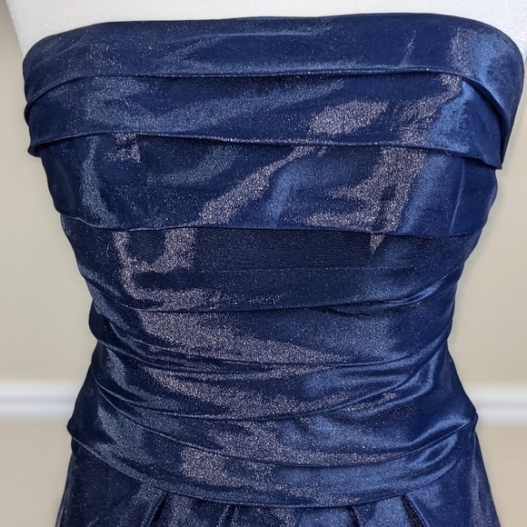 Draped Bodice Ruched Strapless Cocktail Dress in Rich Navy by White by Vera Wang - Picture 6 of 6